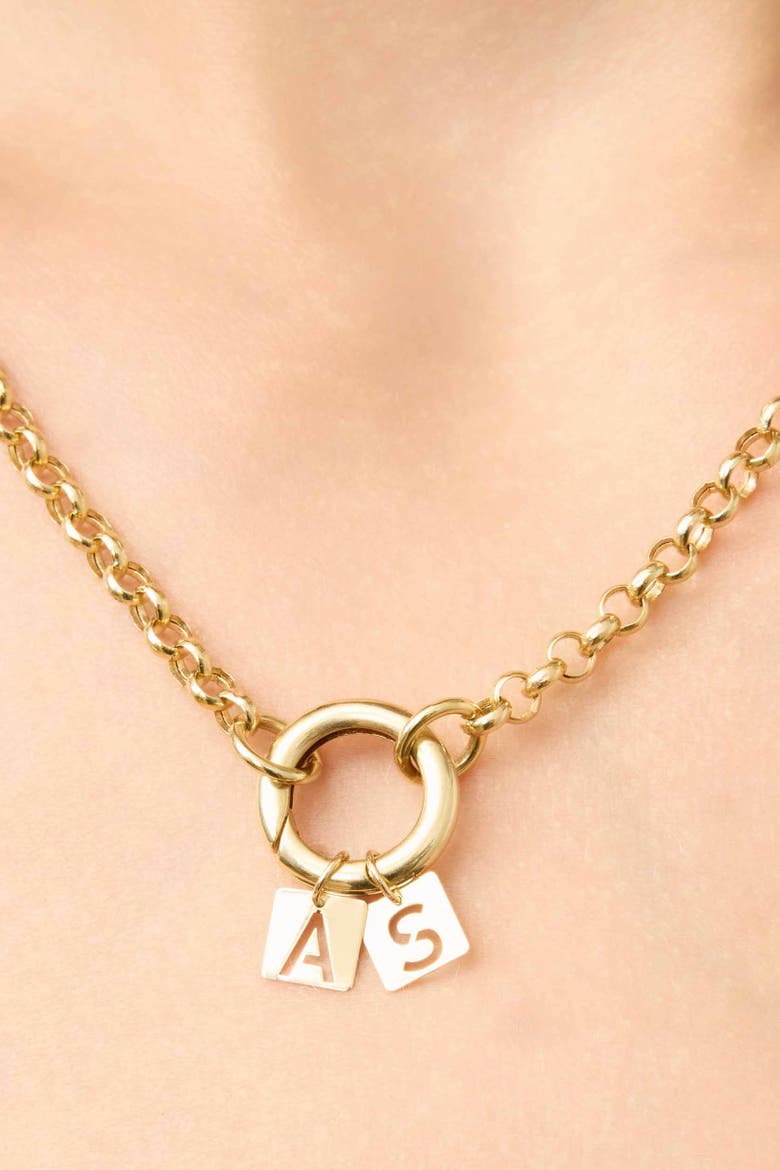 14K Yellow Gold Initial Tile Pendant Charm, Alternate, color, Letter E