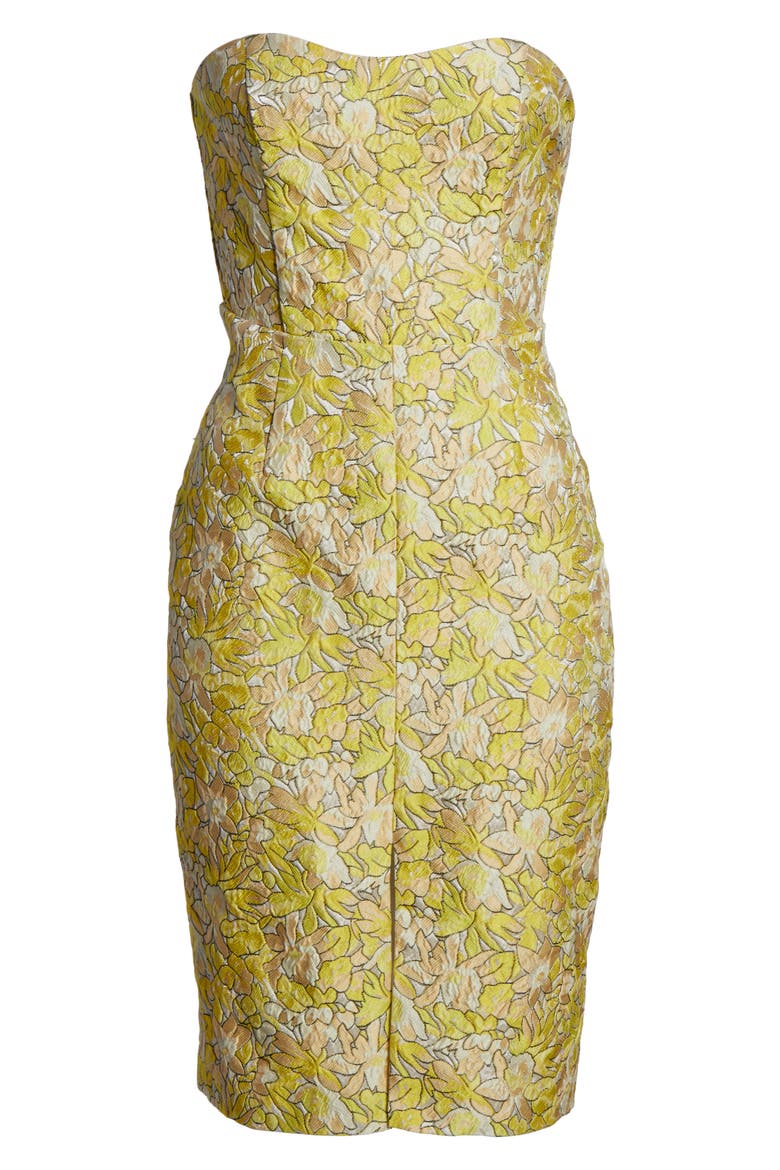 Gretta Strapless Jacquard Sheath Dress, Alternate, color, LIMONCELLO