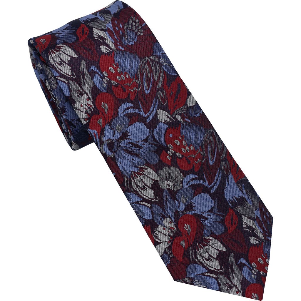 Ben Sherman Abstract Floral Jacquard Slim Tie In Blue