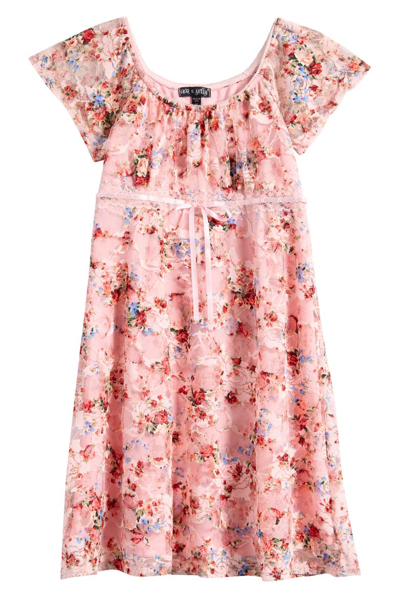 Kids' Empire Waist Lace Dress, Main, color, PINK