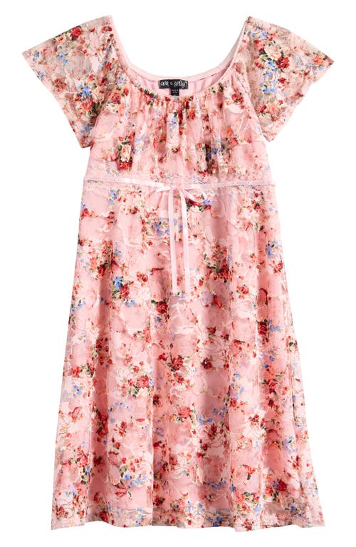 Ava & Yelly Kids' Empire Waist Lace Dress in Pink  product