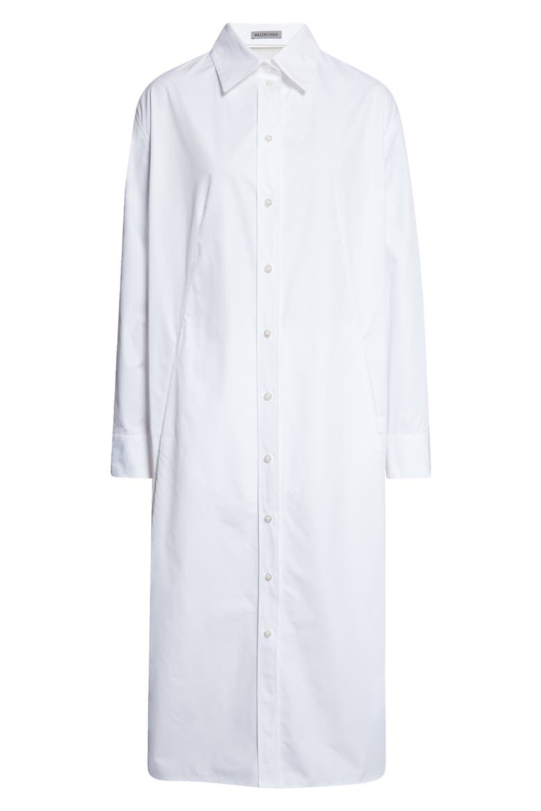 Draped Back Long Sleeve Cotton Poplin Shirtdress, Alternate, color, 9000 WHITE