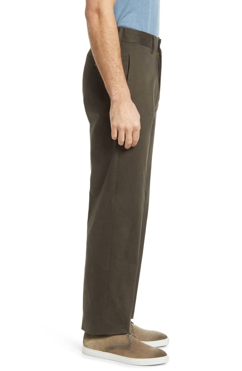 Berle Charleston Khakis Flat Front Stretch Sateen Pants, Alternate, color, Olive