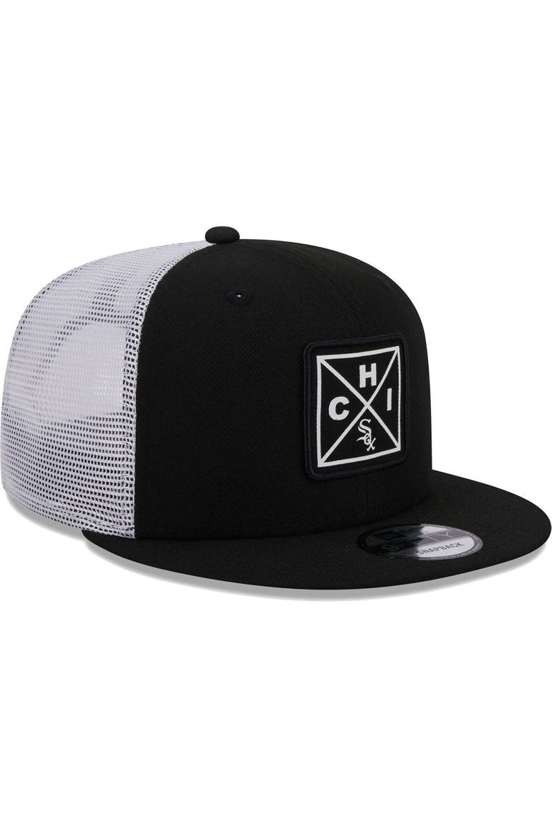 Men's New Era Black Chicago White Sox Vert Squared Trucker 9FIFTY Snapback Hat, Alternate, color, Black