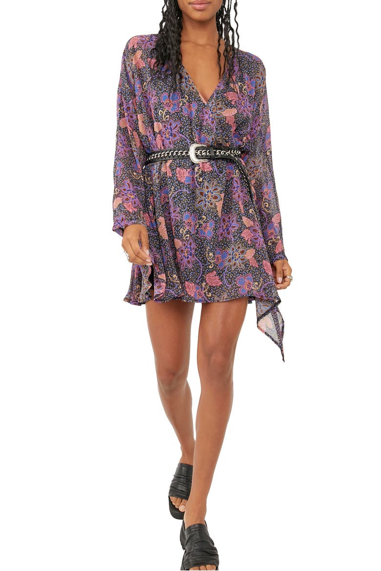 Teegan Floral Long Sleeve Minidress, Main, color, TWILIGHT COMBO