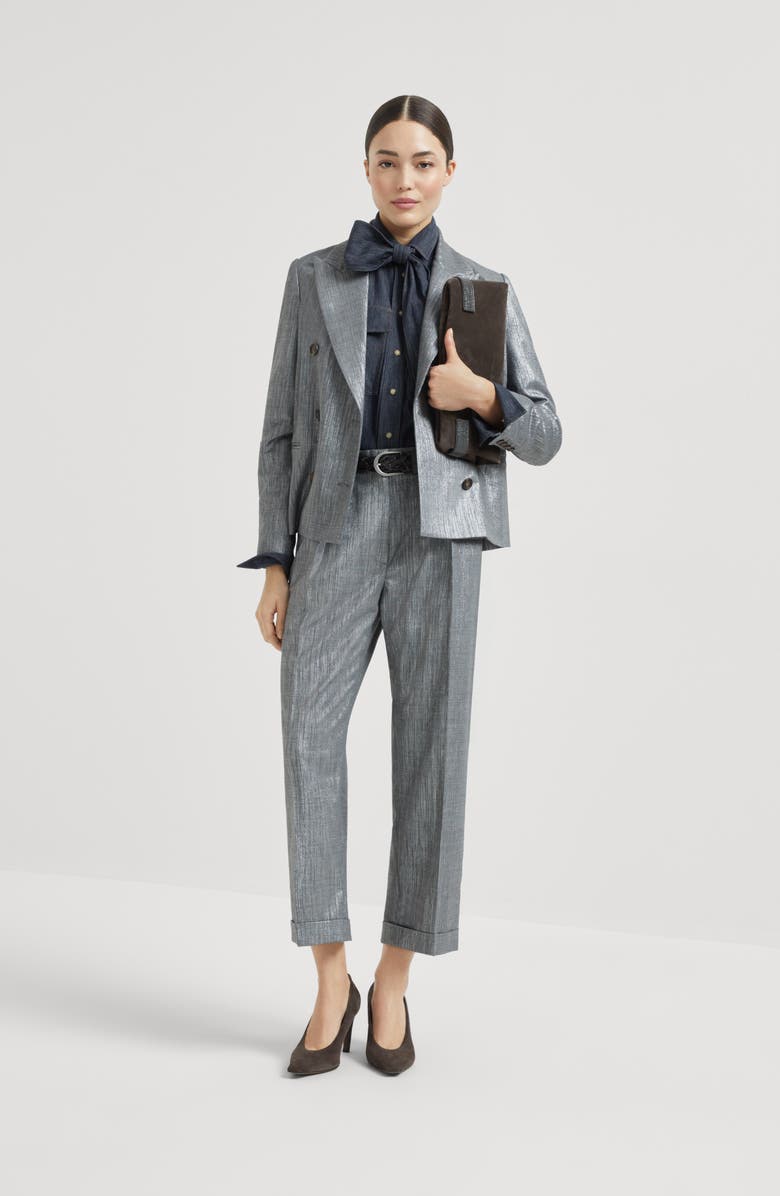 Brunello Cucinelli Sparkling twill trousers, Alternate, color, Silver