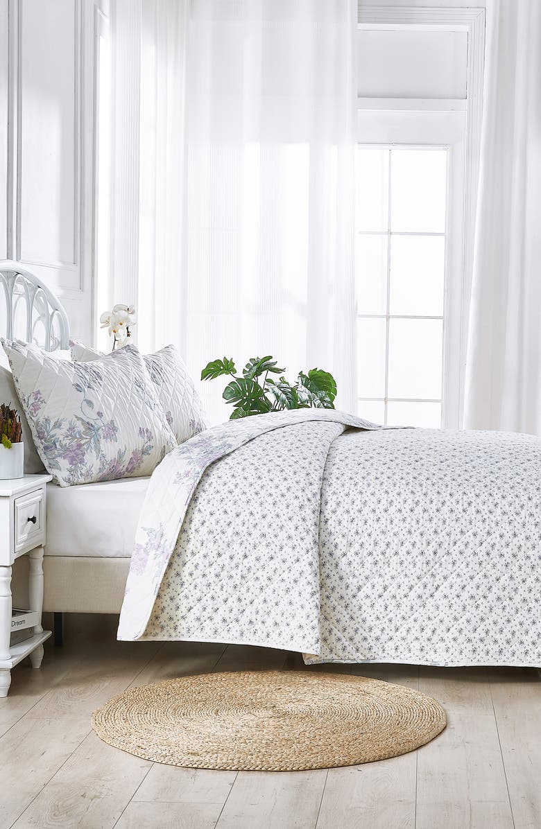 MELANGE HOME Rose Percale Cotton Quilt & Shams Set, Alternate, color, Violet