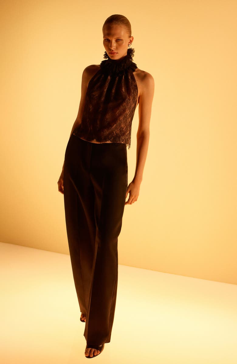 MANGO x Kaia Gerber Ruffle Collar Open Back Top, Alternate, color, Black