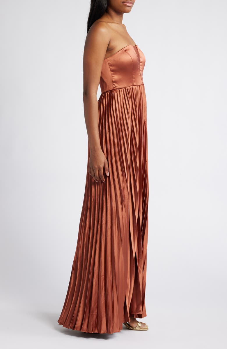 Lulus Perfected Elegance Strapless Pleated Satin Gown, Alternate, color,