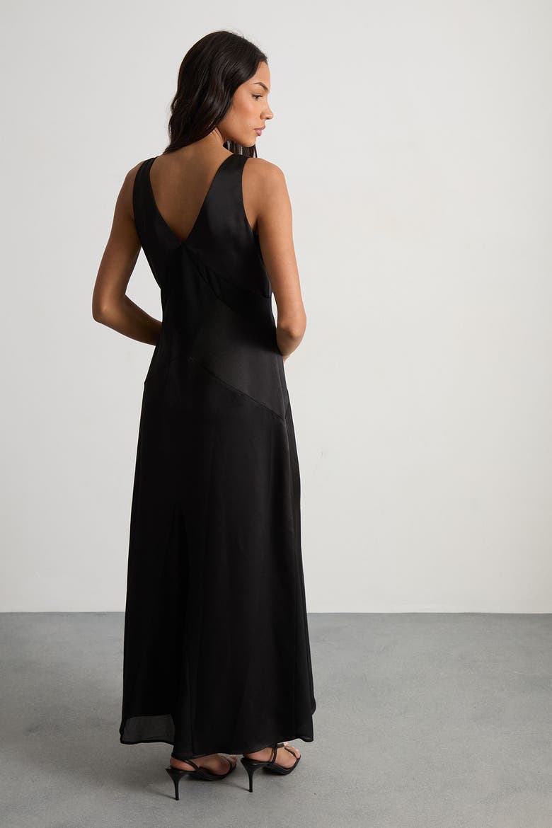 Satin and Chiffon Mix Midaxi Dress, Alternate, color, Black