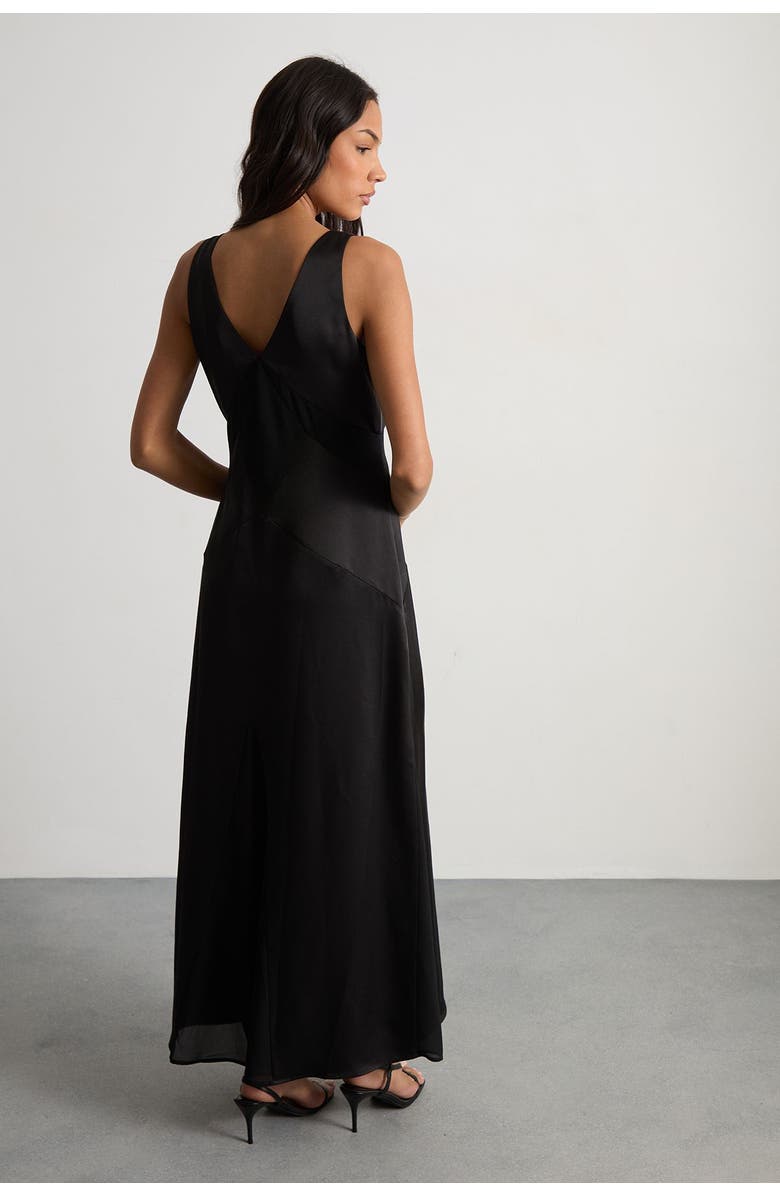 Warehouse Satin and Chiffon Mix Midaxi Dress, Alternate, color, Black