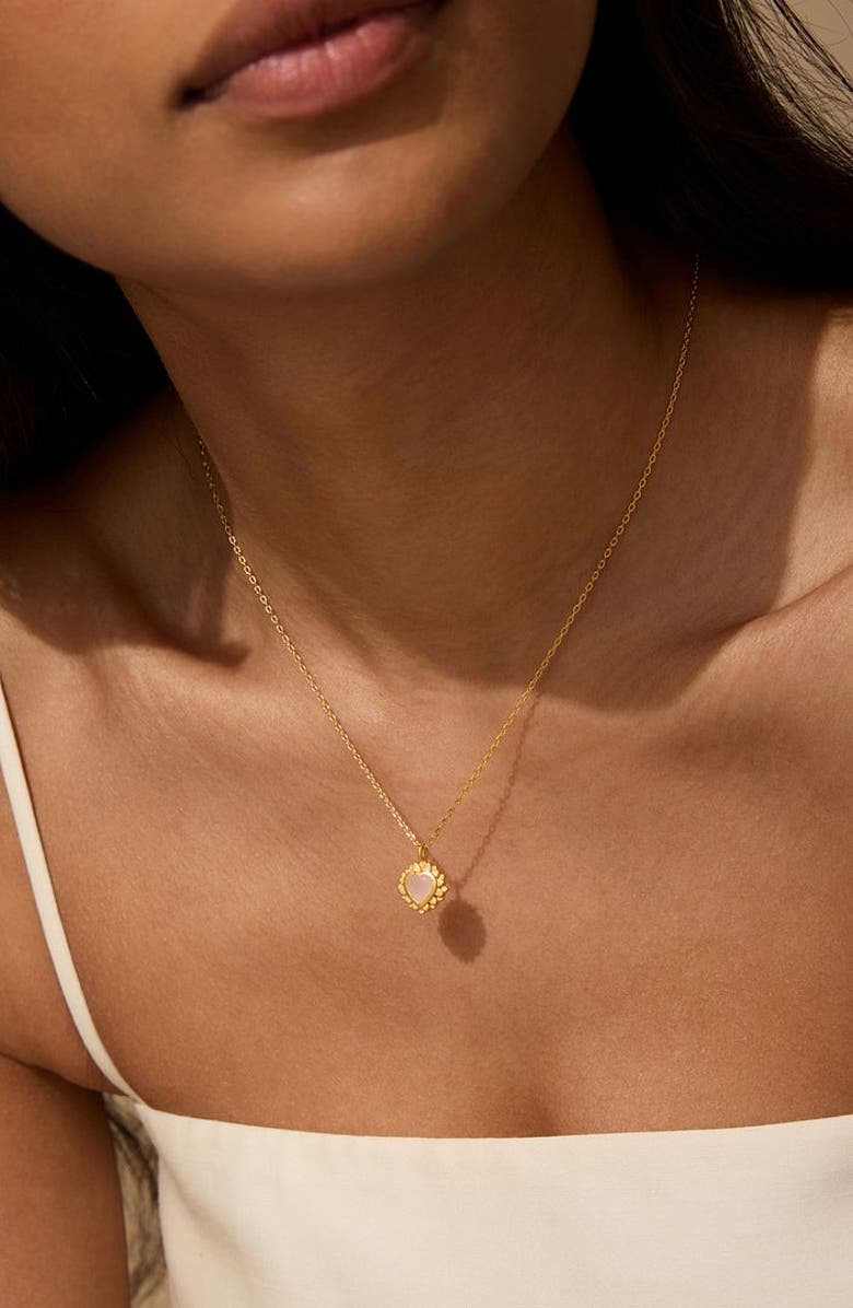 Satya Jewelry Journey to Love Rose Quartz Lotus Heart Necklace, Alternate, color, Gold