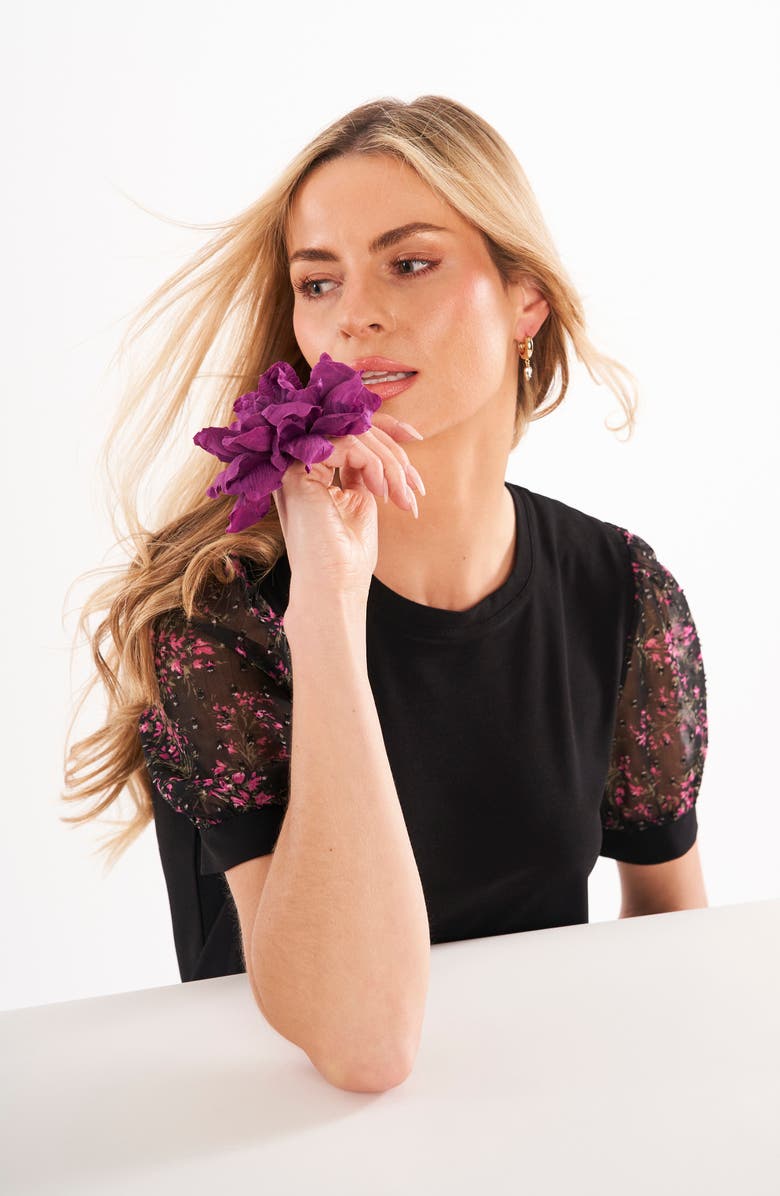 CeCe Mixed Media Puff Sleeve Top, Alternate, color,