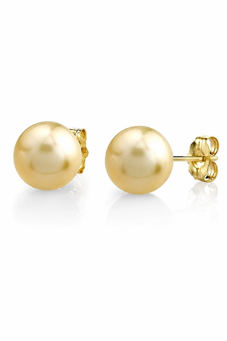 Champagne Golden South Sea Round Premier AAAA Pearl Stud Earrings, Main, color, Yellow Gold