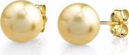 The Pearl Source Champagne Golden South Sea Round Premier AAAA Pearl Stud Earrings