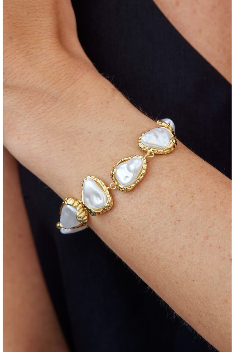 Baroque Sea Pebbles 18k Gold Plate Imitation Pearl Bracelet, Alternate, color, GOLD/ WHITE