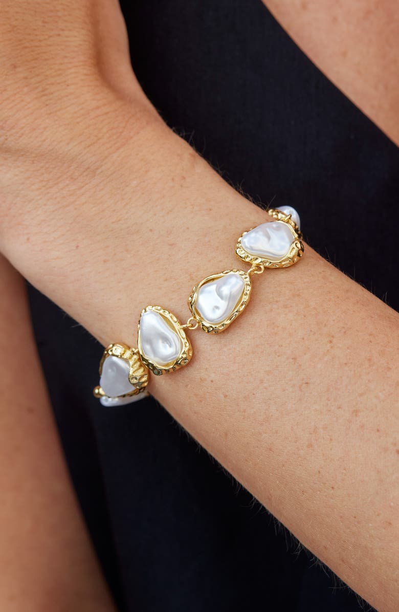 SAVVY CIE JEWELS Baroque Sea Pebbles 18k Gold Plate Imitation Pearl Bracelet, Alternate, color, Gold/ White
