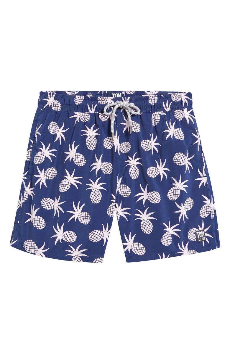 Tom & Teddy Pineapple Print Swim Trunks, Alternate, color, 