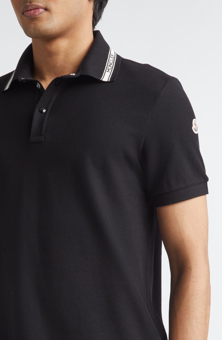 Moncler Logo Patch Tipped Cotton Piqué Polo, Alternate, color, Black