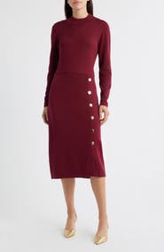 Julia Jordan Button Mock Neck Long Sleeve Midi Dress