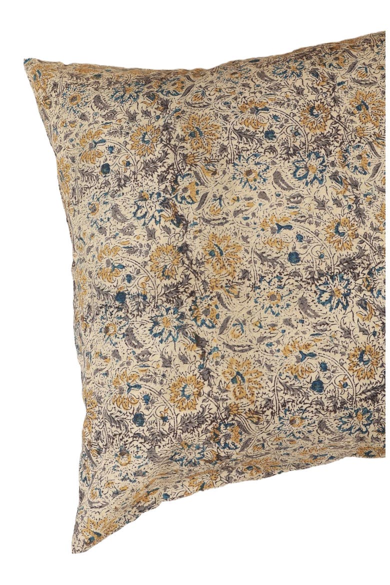 Golden Earth Kalamkari Handcrafted Pillow - Cover, Alternate, color, Multi-colored Foral Pattern