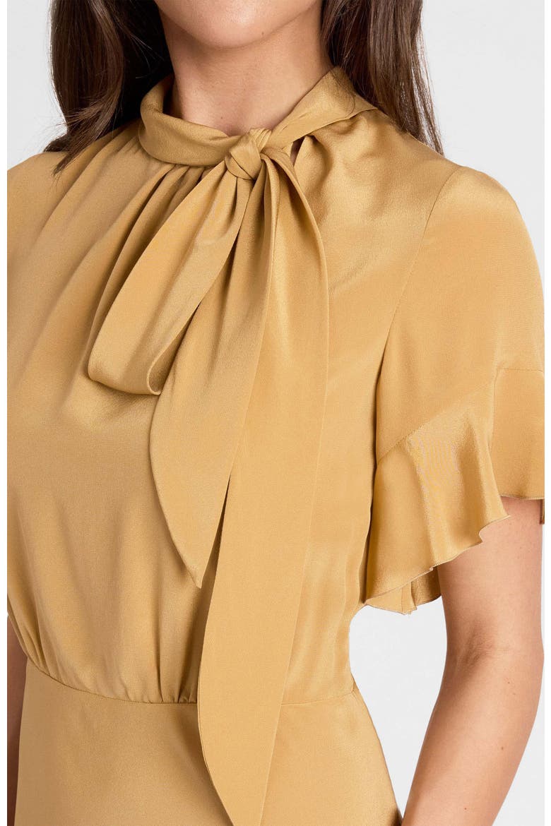 Sabrina Silk Short Sleeve Tie Neck Midi Dress, Alternate, color, Dune Sand
