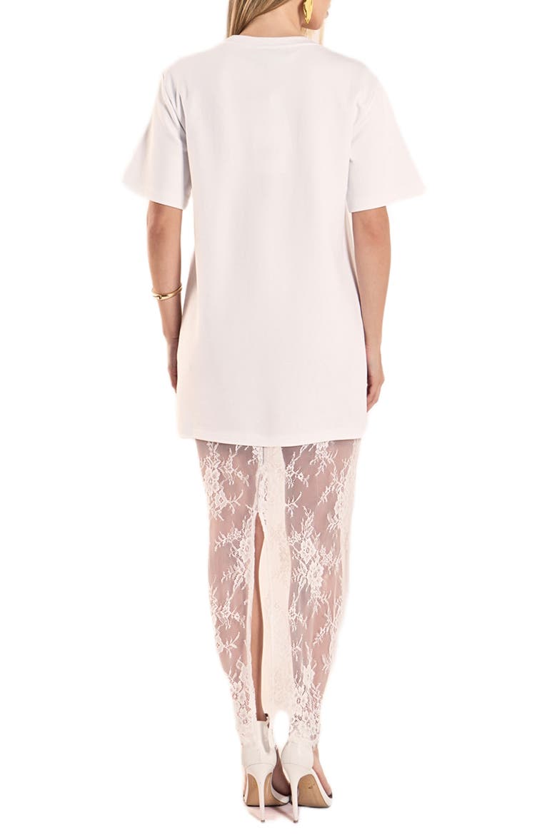 Mixed Media Cotton Knit & Lace T-Shirt Dress, Alternate, color, WHITE
