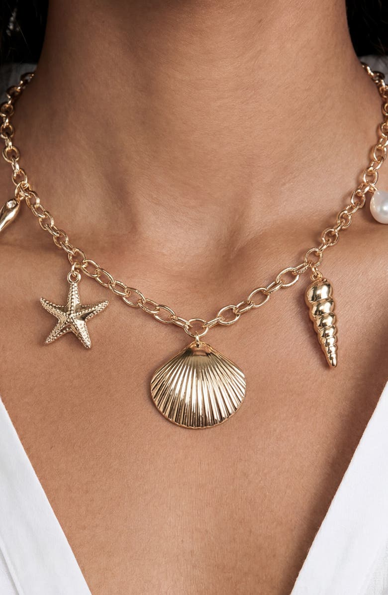 Ettika Seaside Treasures Charm Necklace, Alternate, color, Gold