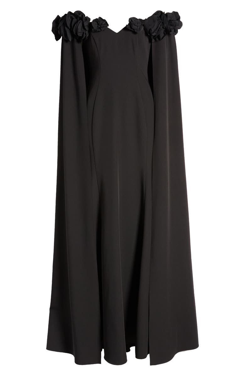 Marchesa Notte Flower Detail Illusion Shoulder Cape Gown, Alternate, color, 