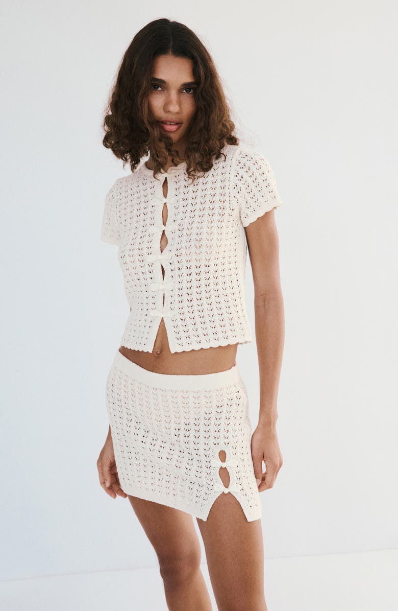 MANGO Openwork Knit Miniskirt, Alternate, color,