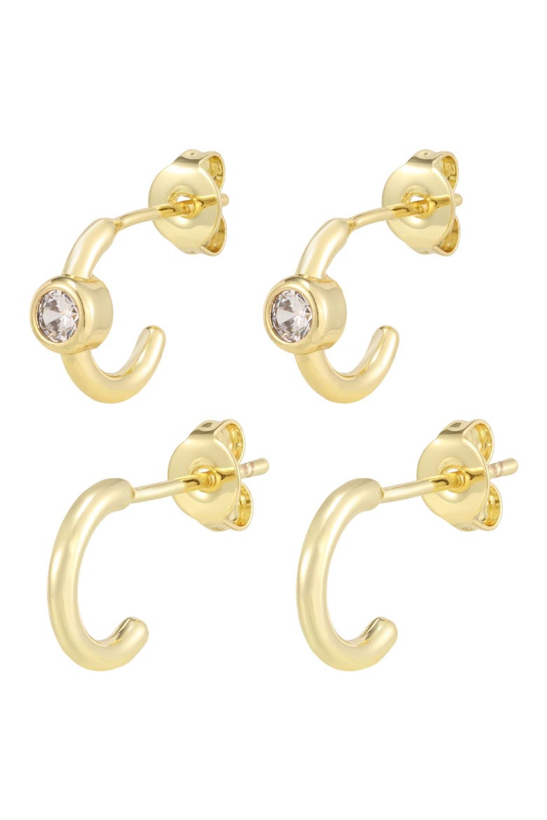 Set of 2 Cubic Zirconia Huggie Hoop Earrings, Main, color, GOLD