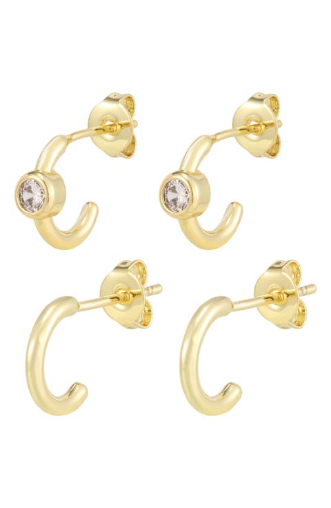 Set of 2 Cubic Zirconia Huggie Hoop Earrings