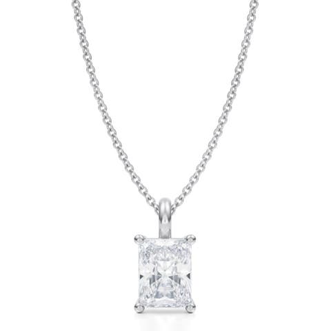 Radiant Solitaire Lab Diamond Pendant Necklace 14K 1.0ct
