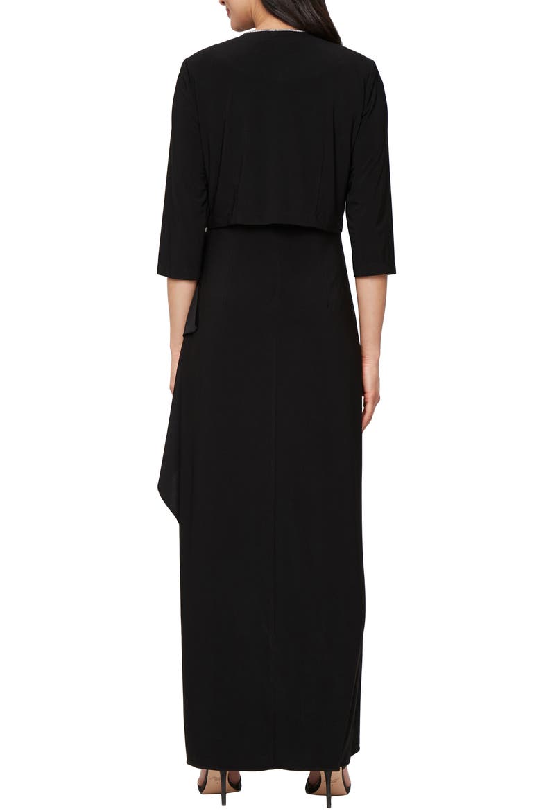 Empire Waist Matte Jersey Gown with Jacket, Alternate, color, BLACK