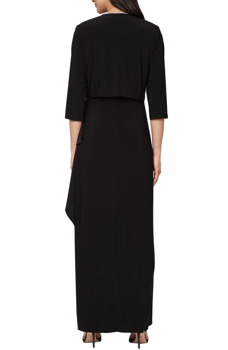 Alex Evenings Empire Waist Matte Jersey Gown with Jacket, Alternate, color, Black