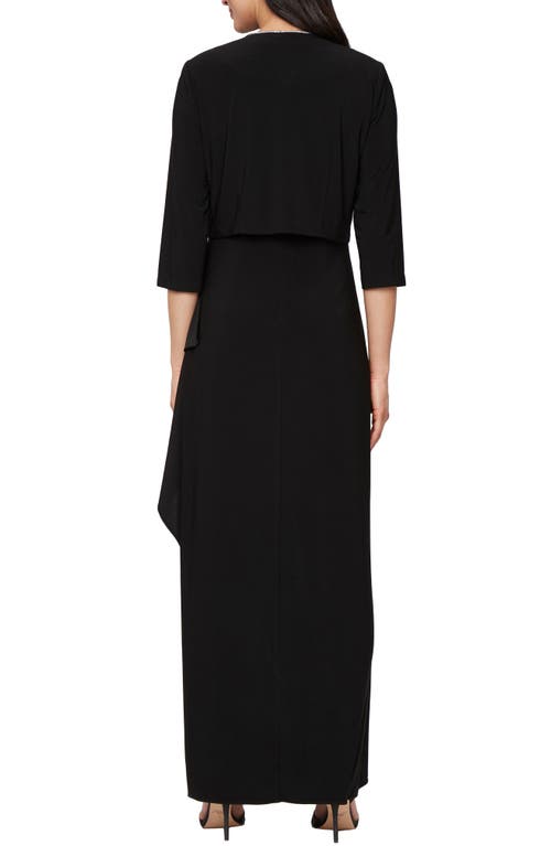 Alex Evenings Empire Waist Matte Jersey Gown With Jacket In Black