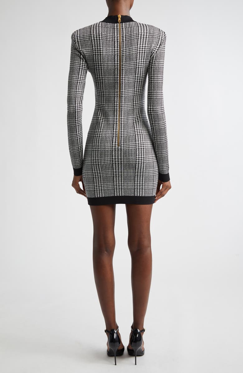Balmain Prince of Wales Long Sleeve Sweater Dress, Alternate, color, Black/ Natural