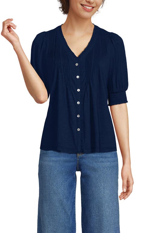 LANDS' END LANDS' END BUTTON PINTUCK PUFF SLEEVE TOP 