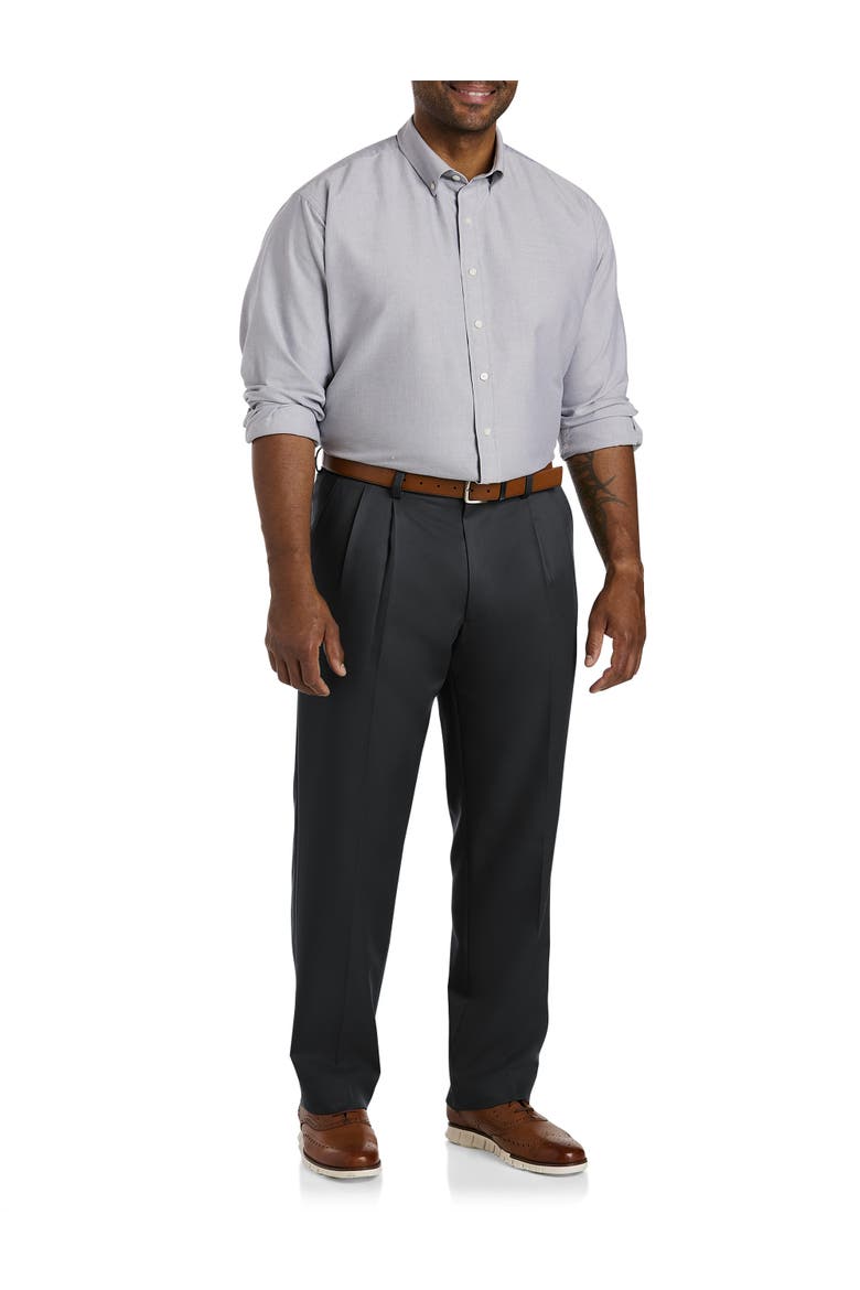 Big & Tall Pleated Microfiber Dress Pants, Alternate, color, BLACK