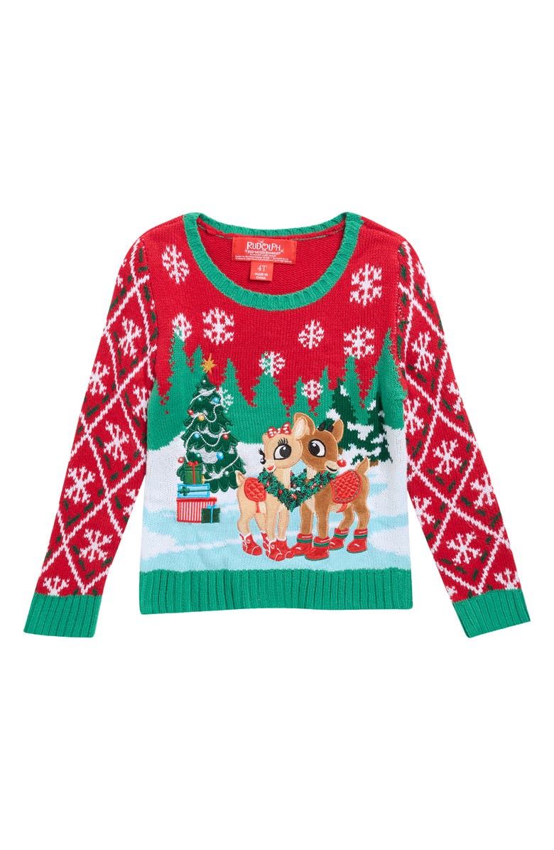RUDOLPH THE RED-NOSED REINDEER Kids' Rudolph Holiday Sweater, Main, color, Red
