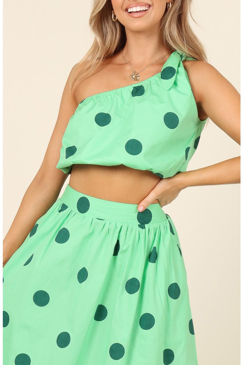 Philippa One-Shoulder Bubble Crop Top, Main, color, GREEN SPOT