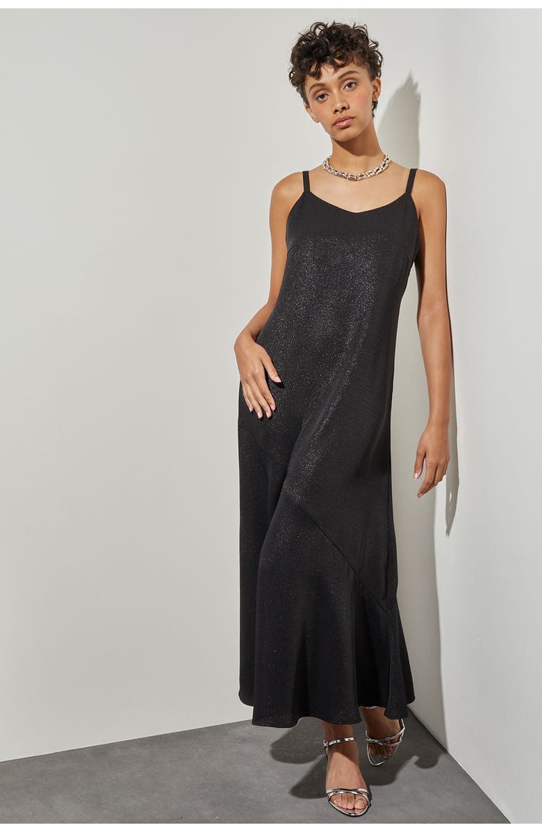 Ming Wang Maxi A Line Dress, Main, color, Black/Silver