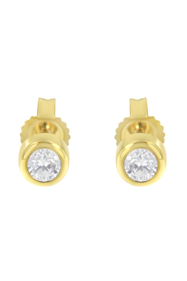 10K White Gold 1/5 Ct Diamond Bezel- Solitaire Stud Earrings, Alternate, color, Yellow