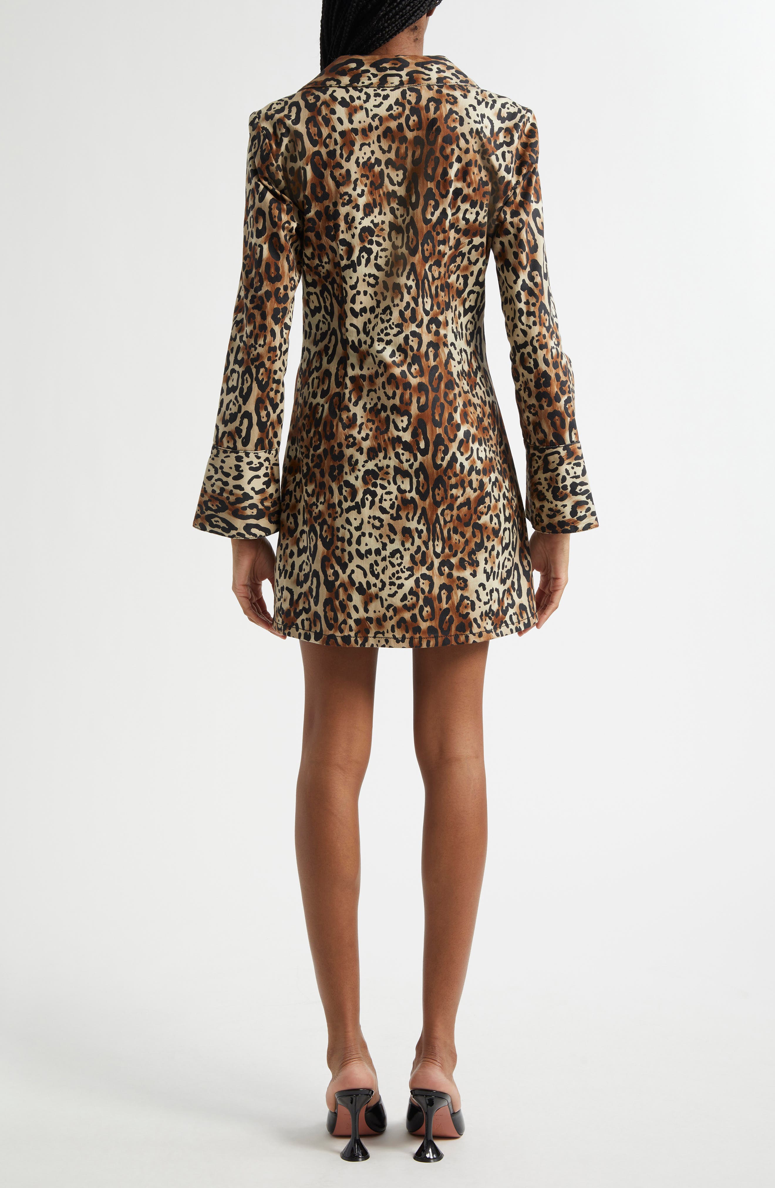 Leopard Print Long Sleeve Denim Dress - image 2