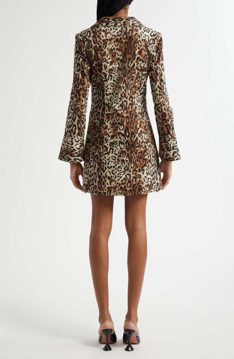 Cinq à Sept Leopard Print Long Sleeve Denim Dress, Alternate, color, Black/ Sahara