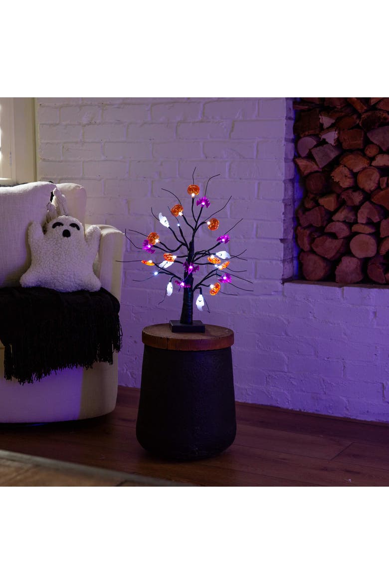 18-in Pre-Lit Artificial Halloween Ghost, Bats & Pumpkins 24 LED Lighted Ornament Tree, Alternate, color, Black