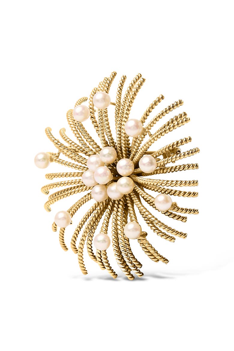 18K Yellow Gold Cultured Freshwater Pearl Starburst Brooch Pin, Alternate, color, Yellow