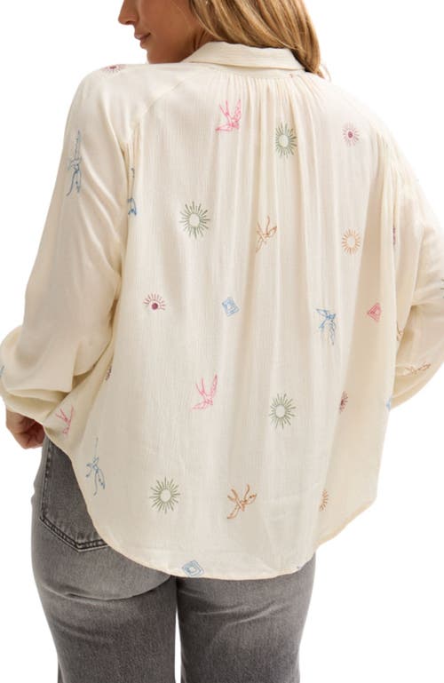 Lily And Lionel Swallow Crinkle Embroidered Shirt In Neutral