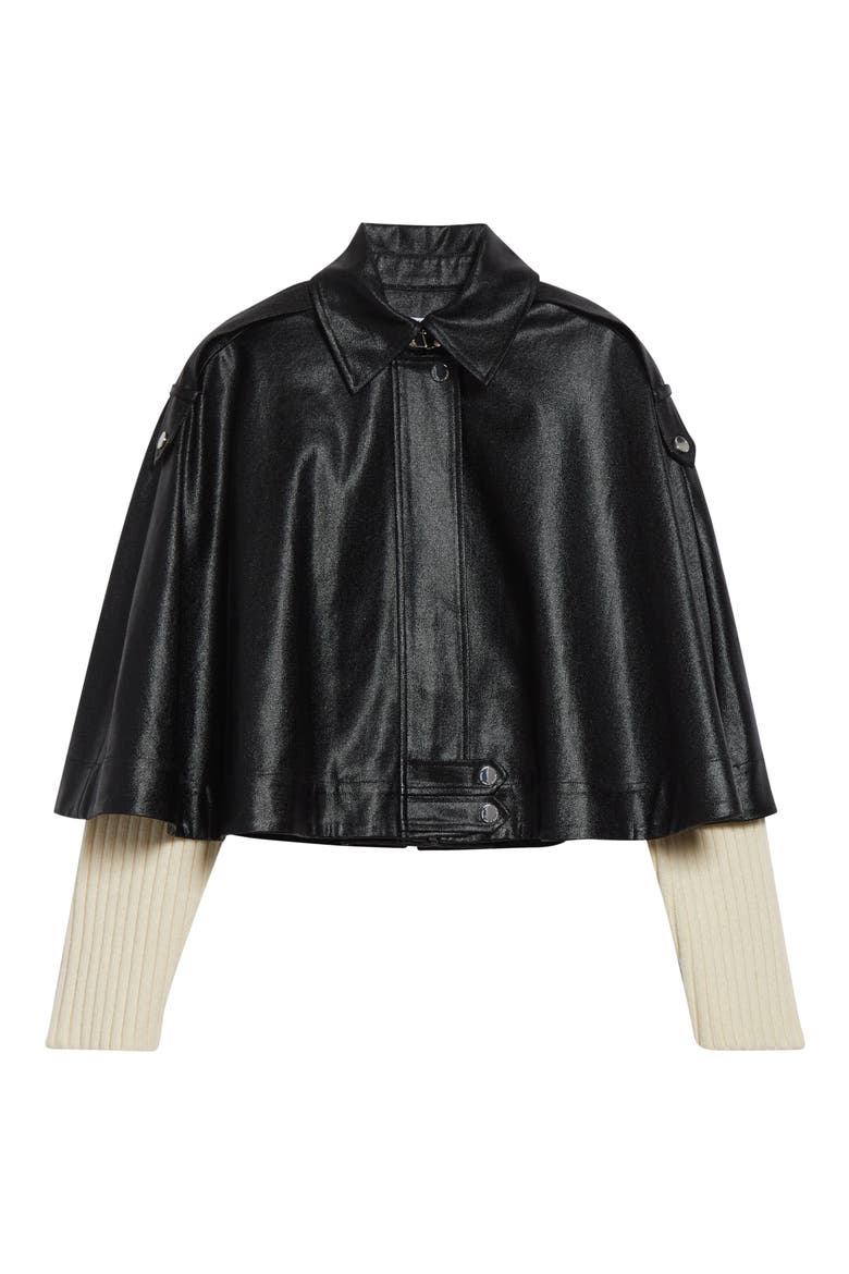Beatrix Rib Sleeves Coated Twill Cape, Alternate, color, BLACK