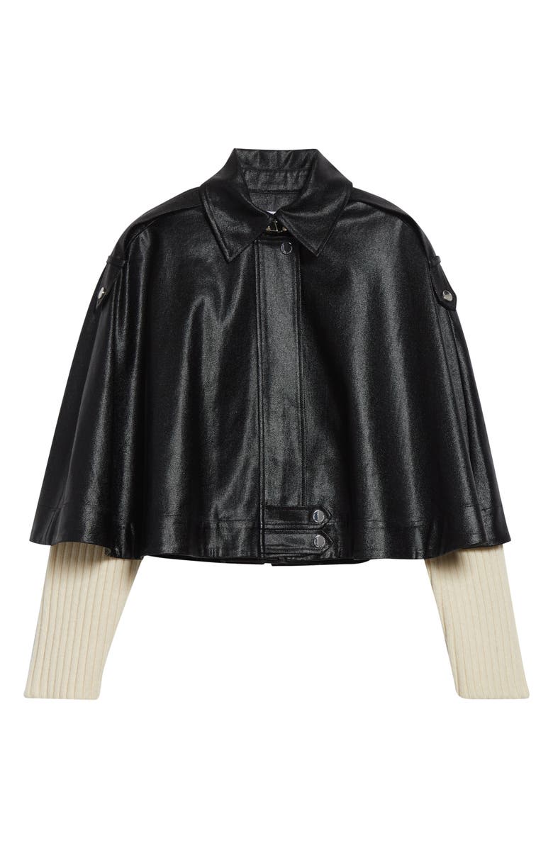 Derek Lam 10 Crosby Beatrix Rib Sleeves Coated Twill Cape, Alternate, color, Black